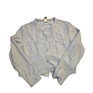 H&M Tweed Retro Glam Old Money Corp Core Cropped Baby Blue Preppy Jacket-L